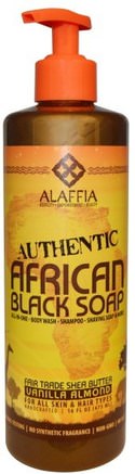 Authentic African Black Soap, Vanilla Almond, 16 fl oz (475 ml) by Alaffia-Bad, Skönhet, Tvål, Svart Tvål, Hår, Hårbotten, Schampo, Balsam