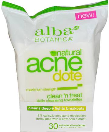 Acne Dote, Daily Cleansing Towelettes, Oil Free, 30 Wet Towelettes by Alba Botanica-Skönhet, Akne Aktuella Produkter, Ansiktsvård, Ansiktsrengöring