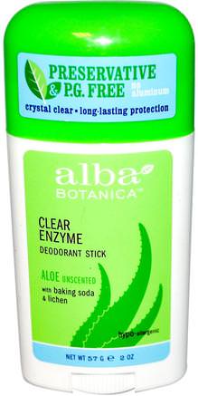 Clear Enzyme, Deodorant Stick, Aloe Unscented, 2 oz (57 g) by Alba Botanica-Bad, Skönhet, Deodorant