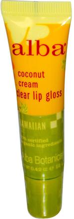 Clear Lip Gloss, Coconut Cream, 0.42 oz (12 g) by Alba Botanica-Bad, Skönhet, Läppstift, Glans, Fodrar, Alba Botanica Hawaiian Linje