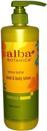 Hand & Body Lotion, Cocoa Butter, 24 oz (680 g) by Alba Botanica-Bad, Skönhet, Body Lotion, Alba Botanica Hawaiian Linje