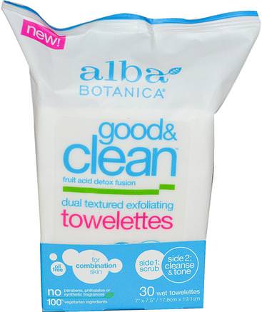Good & Clean, Dual Textured Exfoliating Towelettes, Oil Free, 30 Wet Towelettes by Alba Botanica-Skönhet, Ansiktsvård, Ansiktsrengöring, Ansiktsservetter