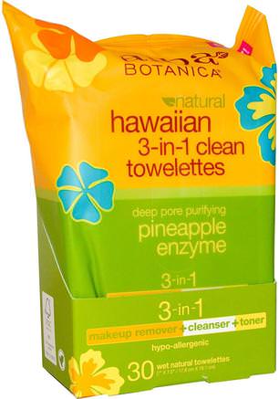 Natural Hawaiian 3-in-1 Clean Towelettes, Pineapple Enzyme, 30 Wet Towelettes by Alba Botanica-Skönhet, Ansiktsvård, Ansiktsrengöring, Hud