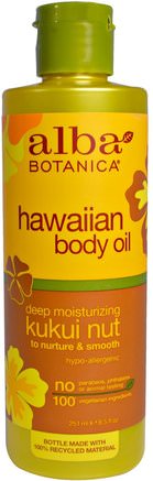 Hawaiian Body Oil, Kukui Nut, 8.5 fl oz (251 ml) by Alba Botanica-Hälsa, Hud, Massageolja, Alba Botanica Hawaiian Linje