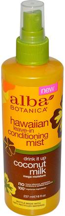 Hawaiian Leave-In Conditioning Mist, Drink It Up Coconut Milk, 8 fl oz (237 ml) by Alba Botanica-Bad, Skönhet, Balsam, Argan