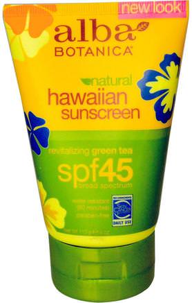 Natural Hawaiian Sunscreen, SPF 45, 4 oz (113 g) by Alba Botanica-Bad, Skönhet, Solskyddsmedel, Spf 30-45, Alba Botanica Hawaiian Linje