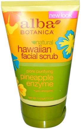 Natural Hawaiian Facial Scrub, Pineapple Enzyme, 4 oz (113 g) by Alba Botanica-Skönhet, Ansiktsvård, Ansiktsrengöring, Hud