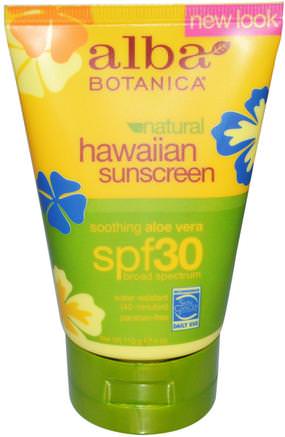 Natural Hawaiian Sunscreen, SPF 30, 4 oz (113 g) by Alba Botanica-Bad, Skönhet, Solskyddsmedel, Spf 30-45, Alba Botanica Hawaiian Linje