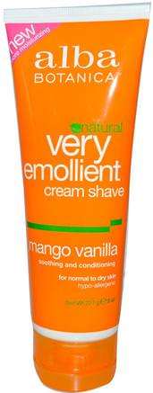 Natural Very Emollient, Cream Shave, Mango Vanilla, 8 oz (227 g) by Alba Botanica-Bad, Skönhet, Barberkräm