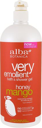 Very Emollient, Bath & Shower Gel, Honey Mango, 32 fl oz (946 ml) by Alba Botanica-Bad, Skönhet, Duschgel