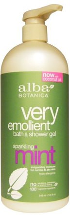 Very Emollient, Bath & Shower Gel, Sparkling Mint, 32 fl oz (946 ml) by Alba Botanica-Bad, Skönhet, Duschgel