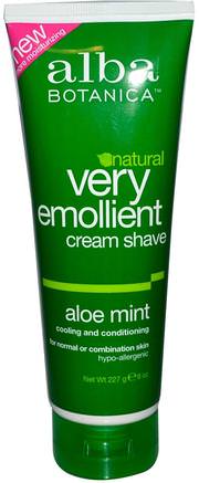 Natural Very Emollient, Cream Shave, Aloe Mint, 8 oz (227 g) by Alba Botanica-Bad, Skönhet, Barberkräm