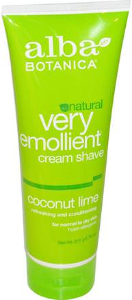 Natural Very Emollient, Cream Shave, Coconut Lime, 8 oz (227 g) by Alba Botanica-Bad, Skönhet, Barberkräm