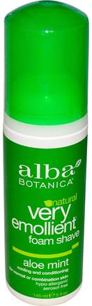 Natural Very Emollient, Natural Foam Shave, Aloe Mint, 5 fl oz (145 ml) by Alba Botanica-Bad, Skönhet, Barberkräm