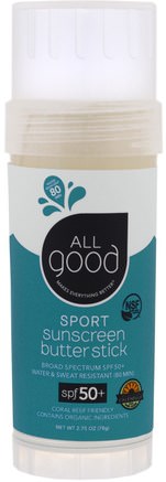 Sport Sunscreen Butter Stick, SPF 50+, 2.75 oz (78 g) by All Good Products-Bad, Skönhet, Solskyddsmedel, Spf 50-75