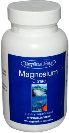 Magnesium Citrate, 90 Veggie Caps by Allergy Research Group-Kosttillskott, Mineraler, Magnesiumcitrat