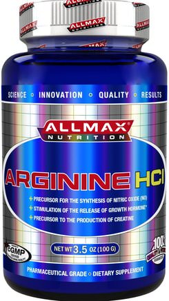 100% Pure Arginine HCI Maximum Strength + Absorption, 3.5 oz (100 g) by ALLMAX Nutrition-Kosttillskott, Aminosyror, L Arginin, Sport, Träning