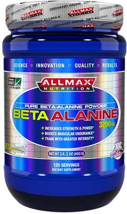 100% Pure Beta-Alanine Maximum Strength + Absorption, 3200 mg, 14.1 oz (400 g) by ALLMAX Nutrition-Kosttillskott, Anabola Kosttillskott, Sport
