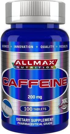 100% Pure Caffeine + Easy-To-Cut in Half Pill, 200 mg, 100 Tablets by ALLMAX Nutrition-Energi, Sport, Träning