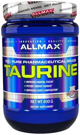 100% Pure Taurine + Maximum Strength + Absorption, 3000 mg, 14.1 oz (400 g) by ALLMAX Nutrition-Kosttillskott, Aminosyror, Sport, Taurin