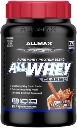 AllWhey Classic, 100% Whey Protein, Chocolate Peanut Butter, 2 lbs (907 g) by ALLMAX Nutrition-Kosttillskott, Vassleprotein, Sport