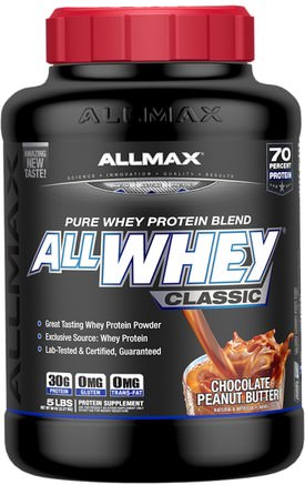 AllWhey Classic, 100% Whey Protein, Chocolate Peanut Butter, 5 lbs (2.27 kg) by ALLMAX Nutrition-Kosttillskott, Vassleprotein, Sport