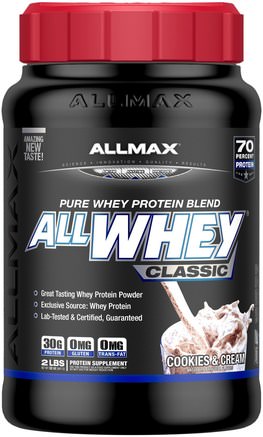 AllWhey Classic, 100% Whey Protein, Cookies & Cream, 2 lbs (907 g) by ALLMAX Nutrition-Kosttillskott, Vassleprotein, Sport