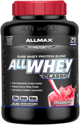 AllWhey Classic, 100% Whey Protein, Strawberry, 5 lbs (2.27 kg) by ALLMAX Nutrition-Kosttillskott, Vassleprotein, Sport