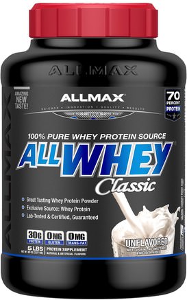 AllWhey Classic, 100% Whey Protein, Unflavored, 5 lbs. (2.27 kg) by ALLMAX Nutrition-Sporter