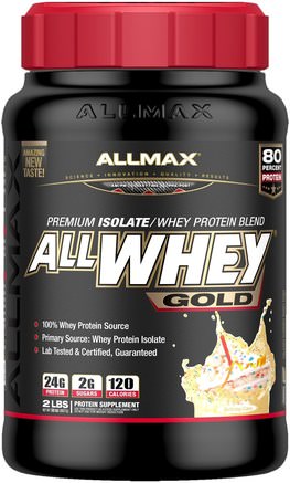 AllWhey Gold, 100% Whey Protein + Premium Whey Protein Isolate, Birthday Cake, 2 lbs (907 g) by ALLMAX Nutrition-Sporter