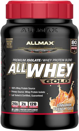 AllWhey Gold, 100% Whey Protein + Premium Whey Protein Isolate, Cinnamon French Toast, 2 lbs (907 g) by ALLMAX Nutrition-Kosttillskott, Vassleprotein, Sport