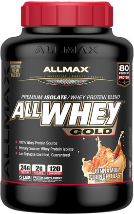 AllWhey Gold, 100% Whey Protein + Premium Whey Protein Isolate, Cinnamon French Toast, 5 lbs. (2.27 kg) by ALLMAX Nutrition-Kosttillskott, Vassleprotein, Sport