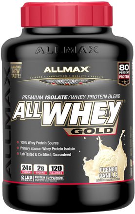 AllWhey Gold, 100% Whey Protein + Premium Whey Protein Isolate, French Vanilla, 2 lbs. (907 g) by ALLMAX Nutrition-Kosttillskott, Vassleprotein, Sport