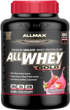 AllWhey Gold, 100% Whey Protein + Premium Whey Protein Isolate, Strawberry, 5 lbs. (2.27 kg) by ALLMAX Nutrition-Kosttillskott, Vassleprotein, Sport