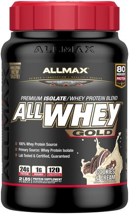 AllWhey Gold, Premium Isolate/Whey Protein Blend, Cookies & Cream, 2 lbs (907 g) by ALLMAX Nutrition-Kosttillskott, Vassleprotein, Sport
