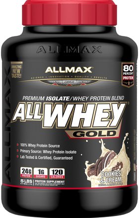 AllWhey Gold, Premium Isolate/Whey Protein Blend, Cookies & Cream, 5 lbs (2.27 kg) by ALLMAX Nutrition-Kosttillskott, Vassleprotein, Sport