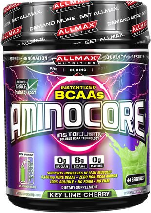 Aminocore, BCAA Max Strength, 8G Branched Chain Amino Acid, Gluten Free, Key Lime Cherry, 1 lbs (462 g) by ALLMAX Nutrition-Sporter