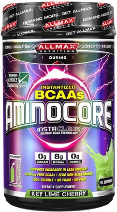 Aminocore, BCAA Max Strength, 8G Branched Chain Amino Acid, Gluten Free, Key Lime Cherry, 41.12 oz (1166 g) by ALLMAX Nutrition-Sporter