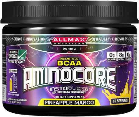 Aminocore, BCAA Max Strength, 8G Branched Chain Amino Acid, Gluten Free, Pineapple Mango, 3.70 oz (105 g) by ALLMAX Nutrition-Sporter