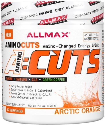 AMINOCUTS (ACUTS), BCAA + Taurine + CLA + Green Coffee, Arctic Orange, 7.4 oz (210 g) by ALLMAX Nutrition-Kosttillskott, Aminosyror, Sport, Bcaa (Förgrenad Aminosyra)