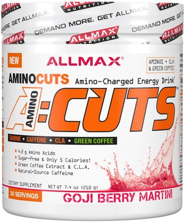 AMINOCUTS (ACUTS), BCAA + Taurine + CLA + Green Coffee, Goji Berry Martini, 7.4 oz (210 g) by ALLMAX Nutrition-Kosttillskott, Aminosyror, Sport, Bcaa (Förgrenad Aminosyra)