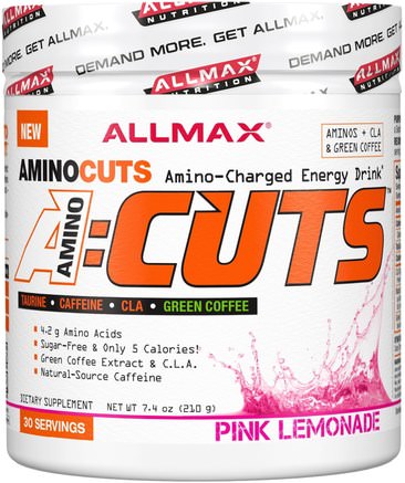 AMINOCUTS (ACUTS), BCAA + Taurine + CLA + Green Coffee, Pink Lemonade, 7.4 oz (210 g) by ALLMAX Nutrition-Kosttillskott, Aminosyror, Sport, Bcaa (Förgrenad Aminosyra)