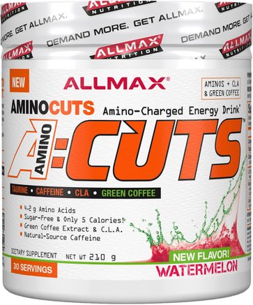 AMINOCUTS (ACUTS), BCAA + Taurine + CLA + Green Coffee, Watermelon, 7.4 oz (210 g) by ALLMAX Nutrition-Hälsa, Energi, Sport
