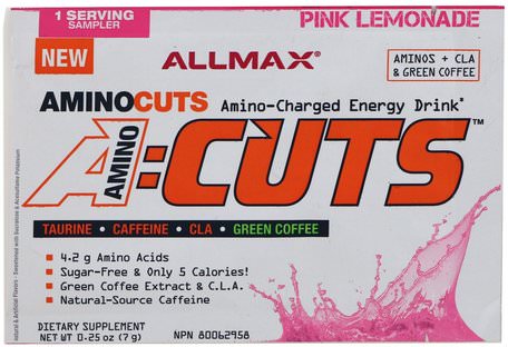 AMINOCUTS, Weight Loss BCAA+EAA, Taurine, CLA, Green Coffee, Pink Lemonade, 0.25 oz (7 g) by ALLMAX Nutrition-Sport, Kosttillskott, Aminosyror