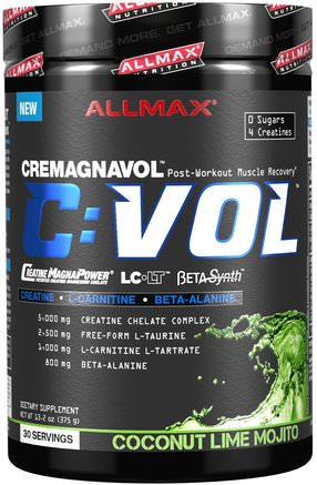 C:VOL, Professional-Grade Creatine + Taurine + L-Carnitine Complex, Coconut Lime Mojito, 13.2 oz (375 g) by ALLMAX Nutrition-Sport, Kreatin