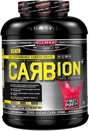CARBion+, Maximum Strength Electrolyte + Hydration Energy Drink, Fruit Punch, 5 lbs (2.35 k) by ALLMAX Nutrition-Sport, Träning