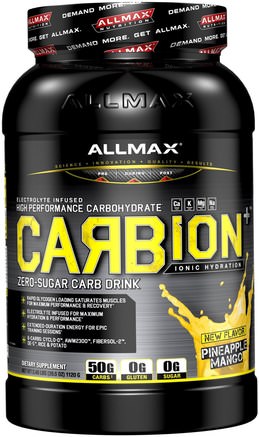 CARBion+, Maximum Strength Electrolyte + Hydration Energy Drink, Pineapple Mango, 2.46 lbs. (1120 g) by ALLMAX Nutrition-Sport, Träning