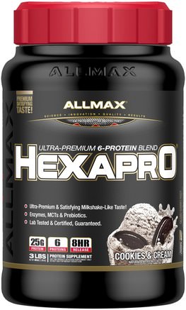 Hexapro, Ultra-Premium Protein + MCT & Coconut Oil, Cookies & Cream, 3 lbs (1.36 kg) by ALLMAX Nutrition-Mat, Keto Vänlig