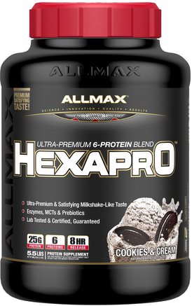 Hexapro, Ultra-Premium Protein + MCT & Coconut Oil, Cookies & Cream, 5.5 lbs (2.5 kg) by ALLMAX Nutrition-Mat, Keto Vänlig