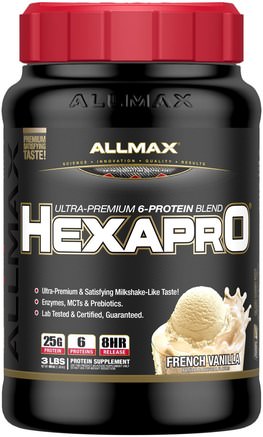 Hexapro, Ultra-Premium Protein + MCT & Coconut Oil, French Vanilla, 3 lbs (1.36 kg) by ALLMAX Nutrition-Mat, Keto Vänlig